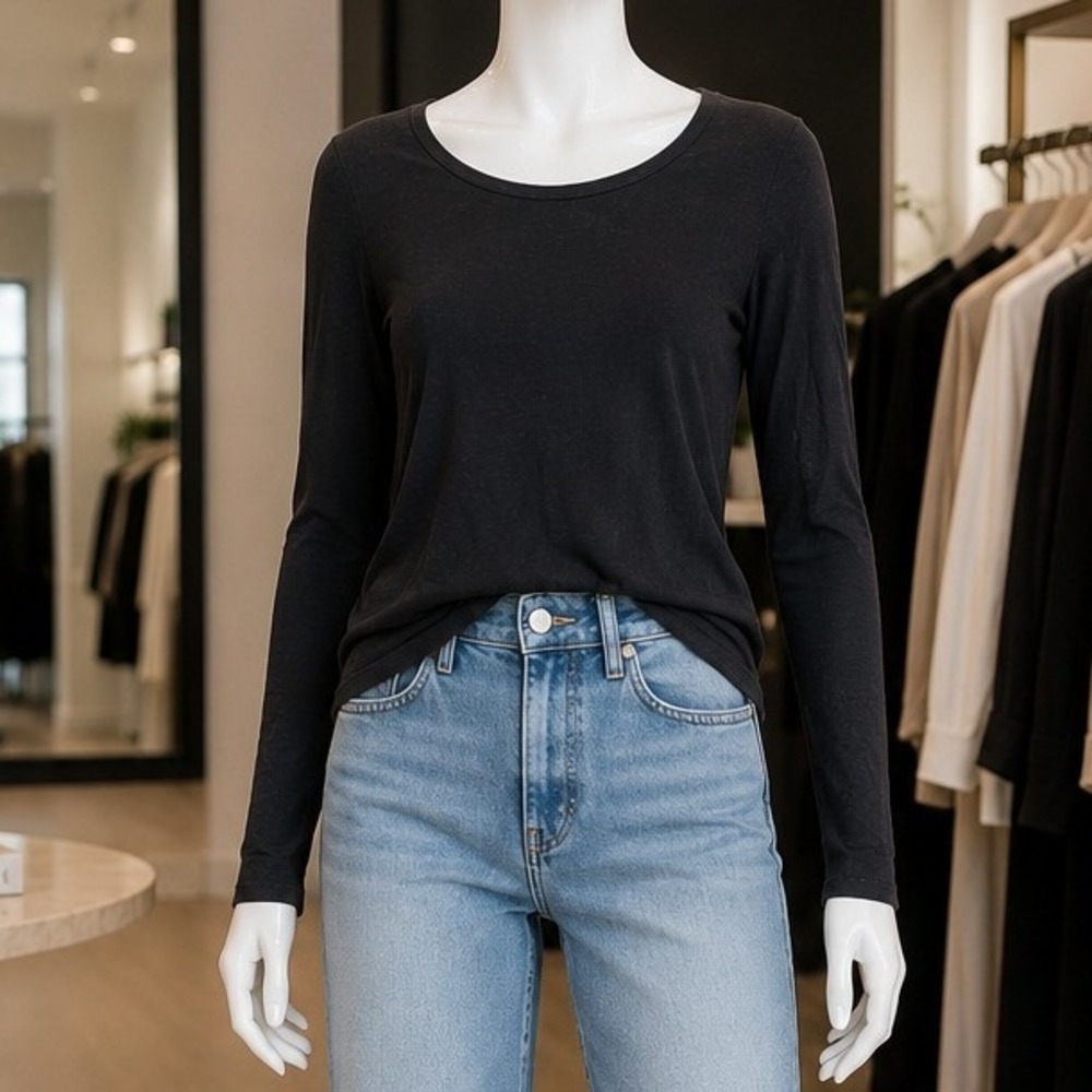 Loft Womens T-Shirt Black Vintage Soft Long Sleeve Scoop Neck XS